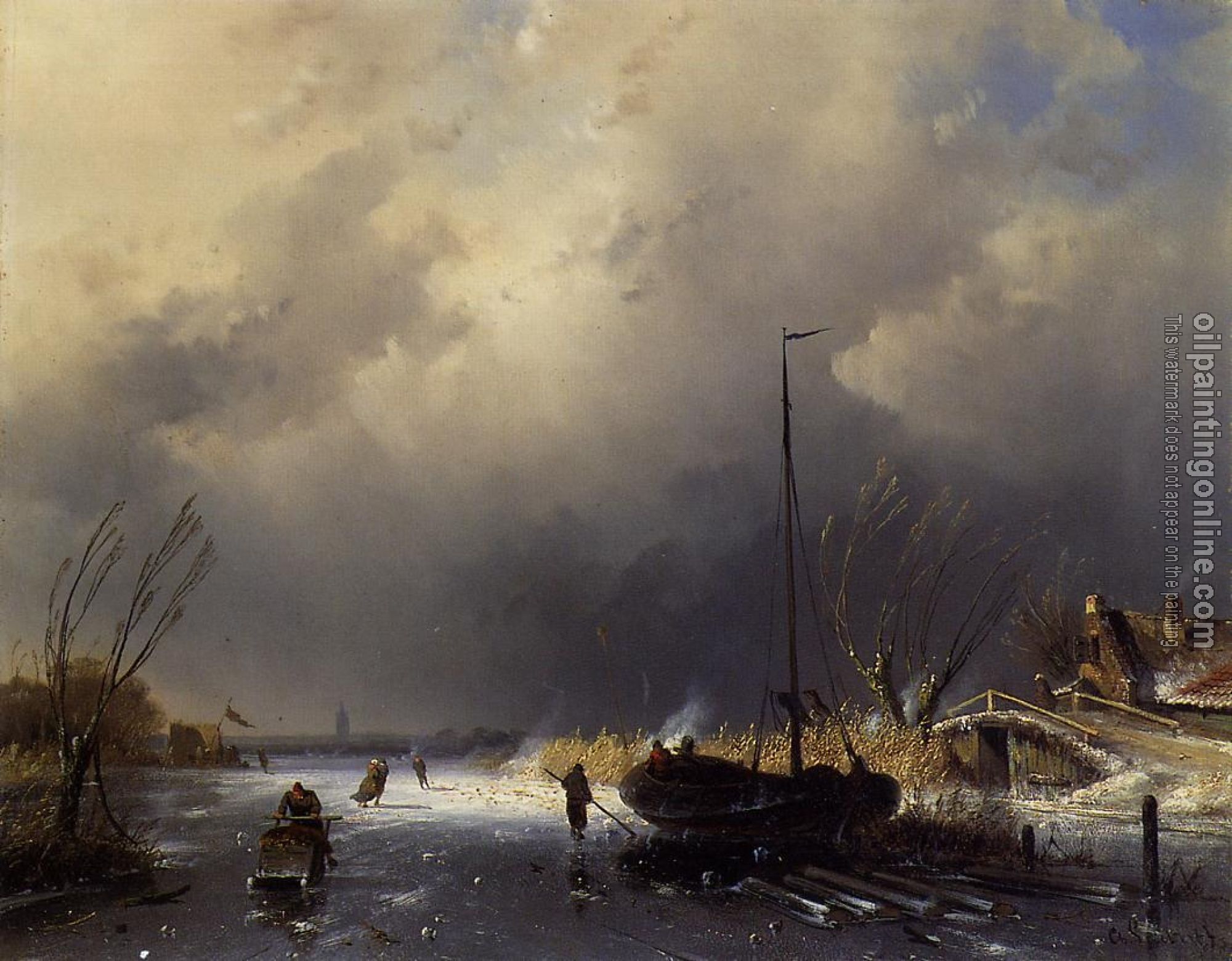 Leickert, Charles Henri Joseph - A Winter Landscape with Skaters